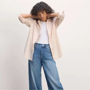 Everlane The Must-Have Shirt in Silky Cotton Bone Blush Pink Stripe Size 8